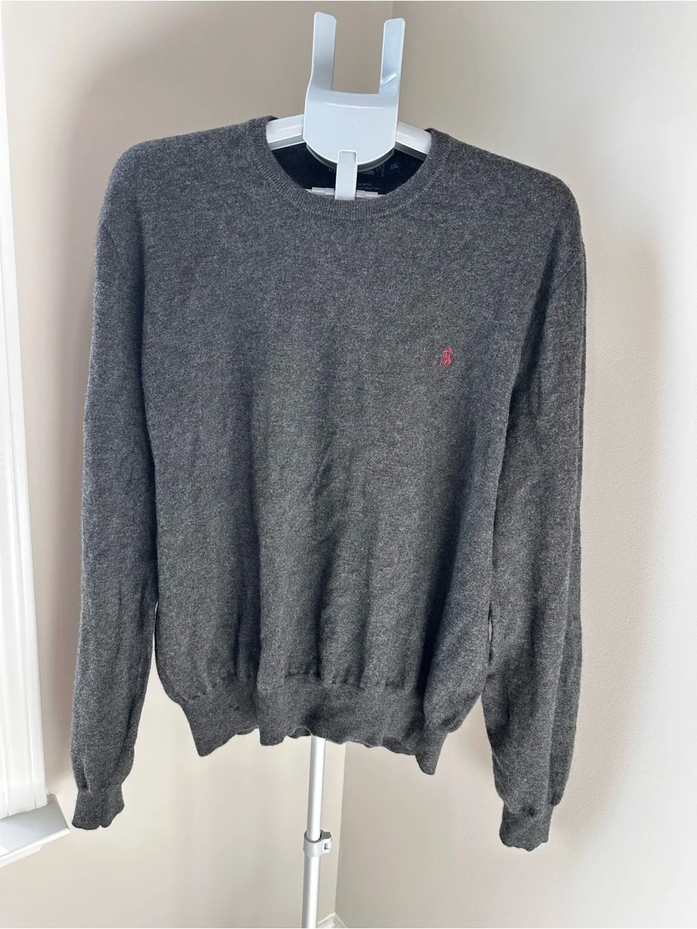 Polo Ralph Lauren Mens XXL 100% Merino Wool Sweater Charcoal Gray Red Pony
